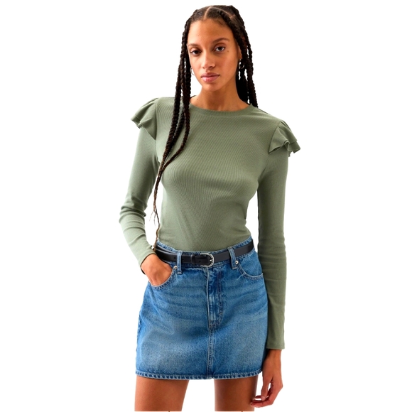 GAP 💚Ribbed Ruffle T-shirt - Picture 1 of 3